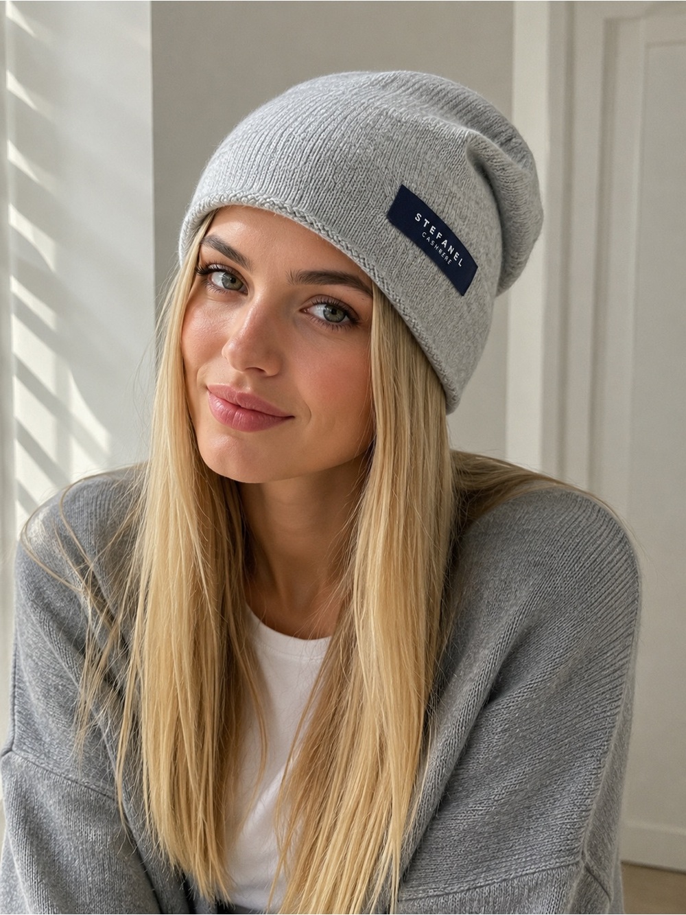 Stefanel Cashmere Gray Knit Beanie – Soft Minimalist Slouch Hat